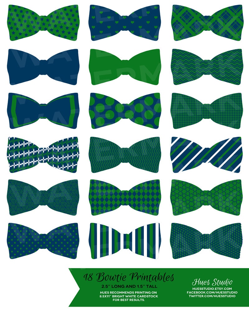 18 Green Navy and White Bowties : Tags / Labels / Cupcake Toppers / Decor / Clip Art - Hues Studio Il_170x135