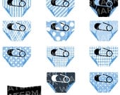 16 BLUE Black and White DIAPER Printables : Decor / Cake Toppers  / Instant Download - Hues Studio