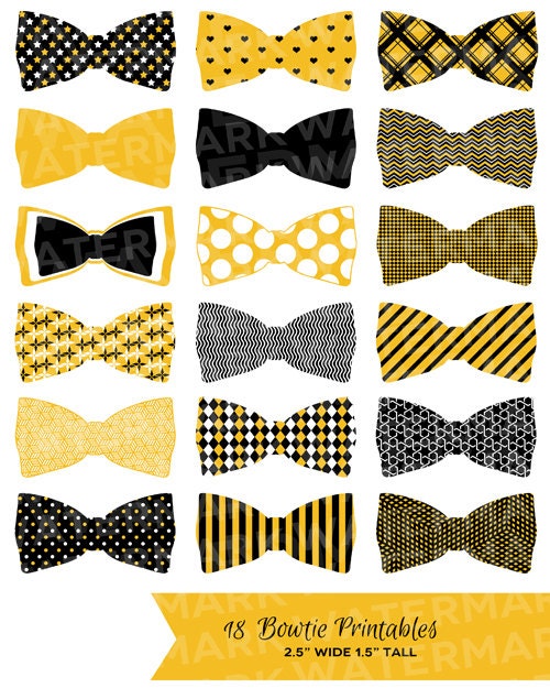 18 Yellow Black and White Bowtie PRINTABLES : Tags / Labels / Cupcake Toppers / Decor / Instant Download - Hues Studio Il_570xn
