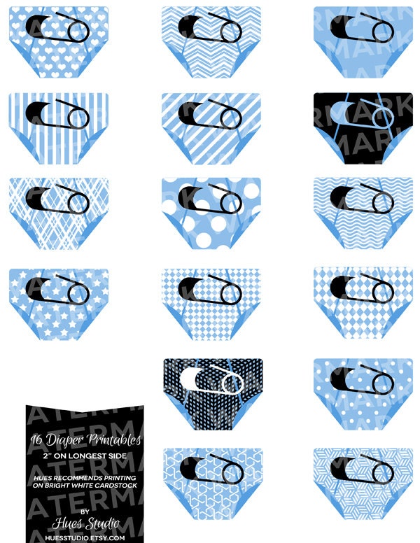 16 BLUE Black and White DIAPER Printables : Decor / Cake Toppers / Instant Download - Hues Studio Il_570xn