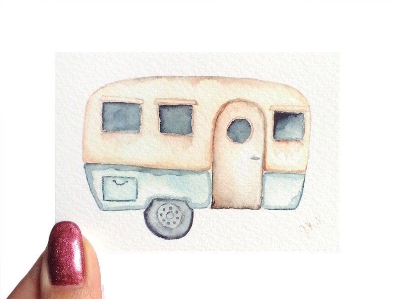 Trailer Watercolor Painting Caravan Illustration Archival Fine Art Giclee Print Kitsch Hipster Art Home Decor Original Watercolor 8.5 x 11
