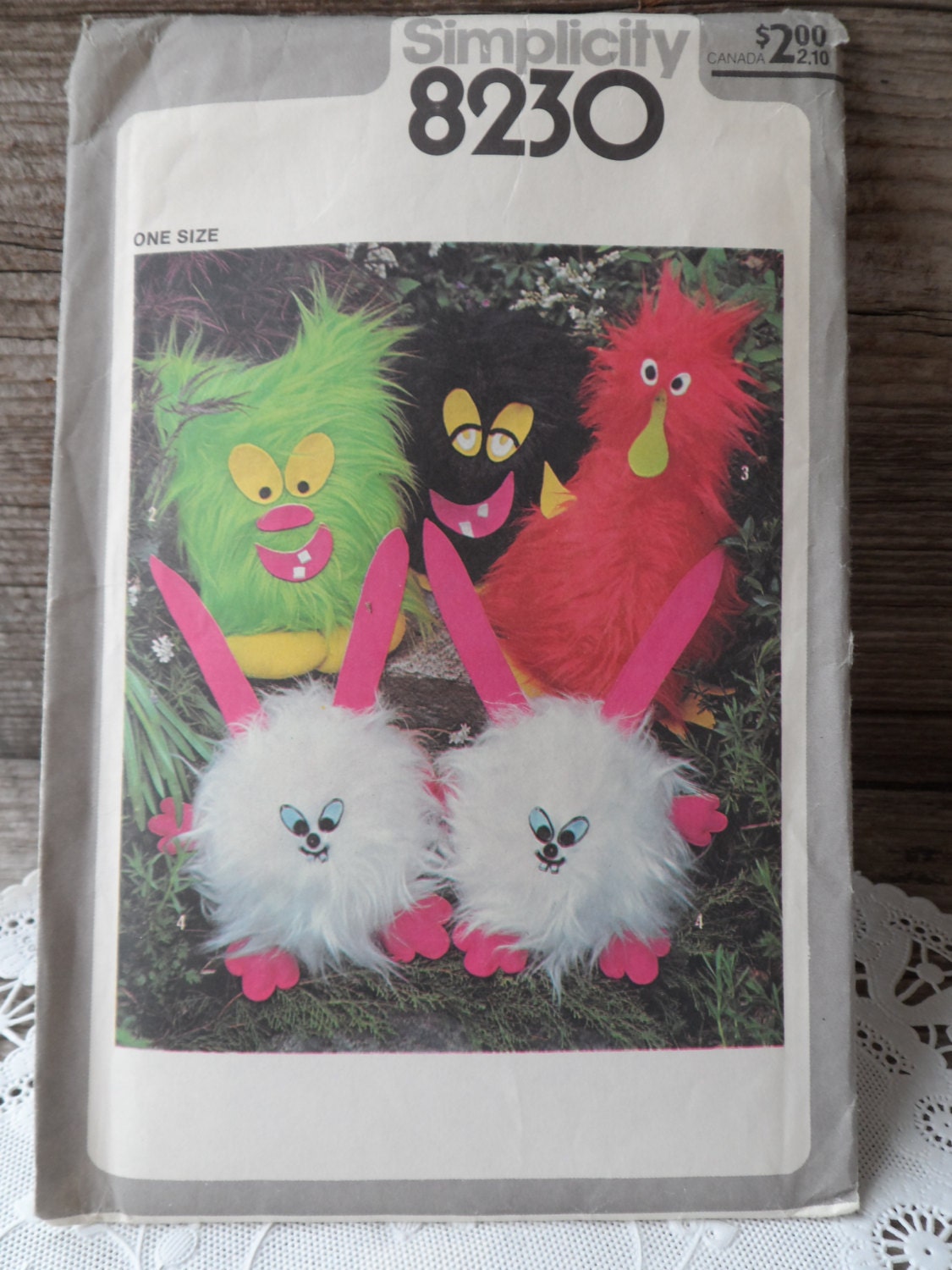 UNCUT 1970s Vintage Simplicity 8230 Faux Funky Furry Friends Kids Children Craft Sewing Pattern