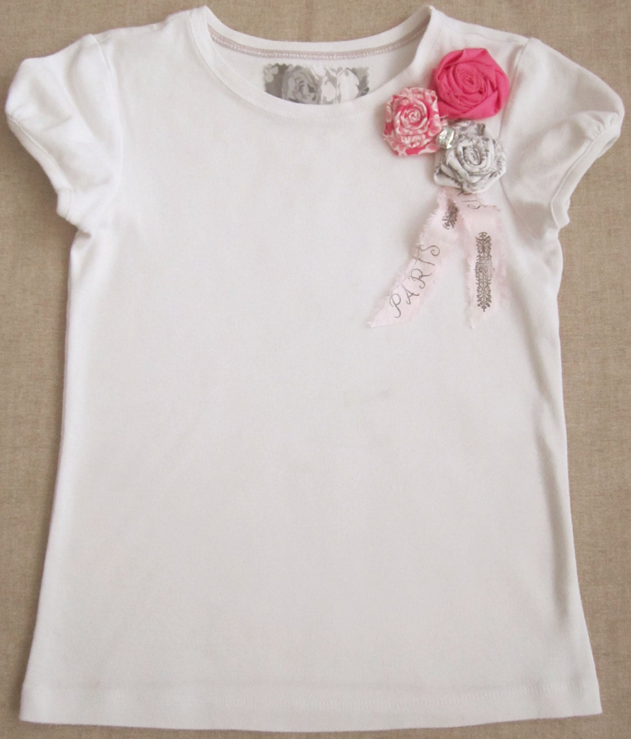 Rosette Embellished Tee - 3-6m, 6-12m, 12-18m, 2T, 4T, 6, 8 and 10 -- children clothing