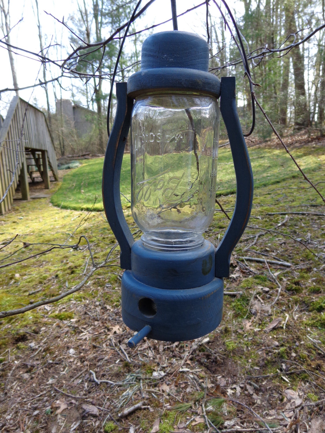 Unique Ball Jar Bird Feeder, Vintage Mason Jar, Hand Crafted Wooden 