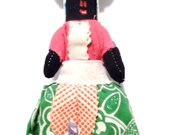 Vintage Jamaican Cloth Doll with Straw Basket - Souvenir Doll 1950s 1960s Jamaica