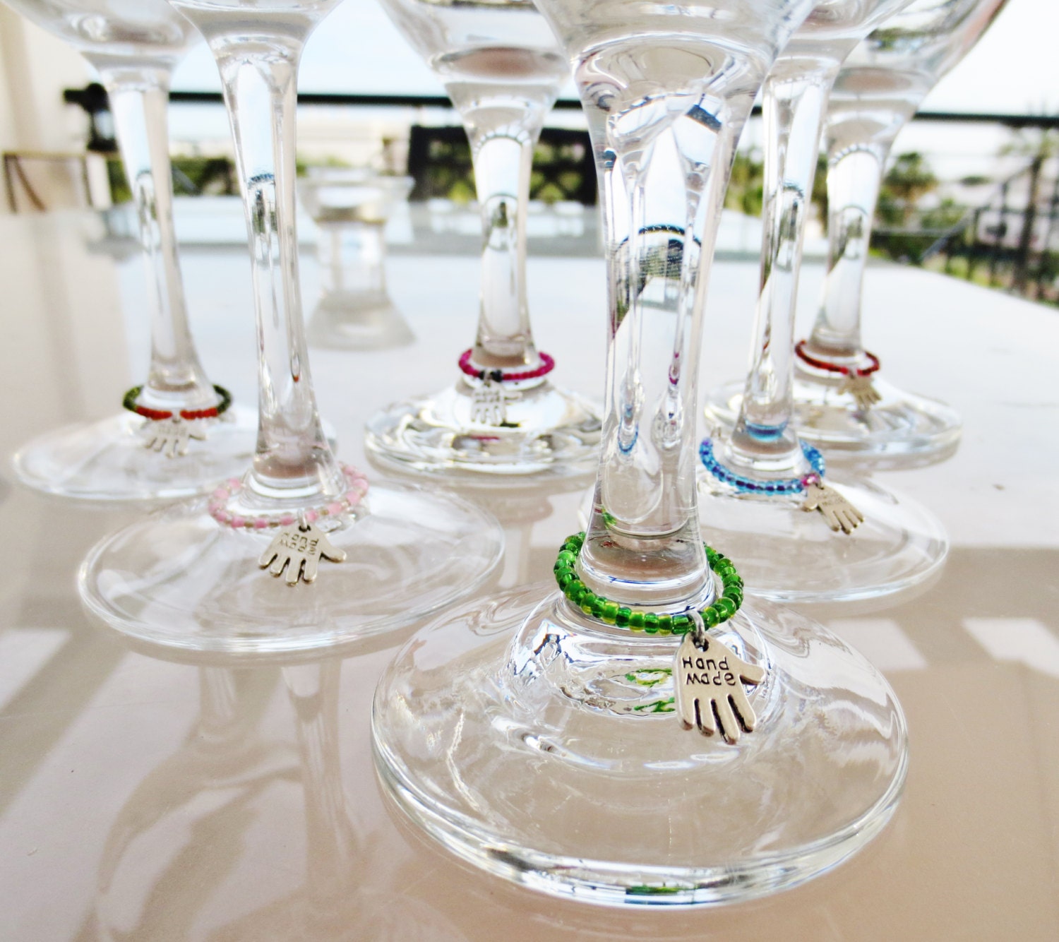 wine glass charms set of 6 - glass finder - drinks accessories - beaded jewellery - party accessory - housewarming gift