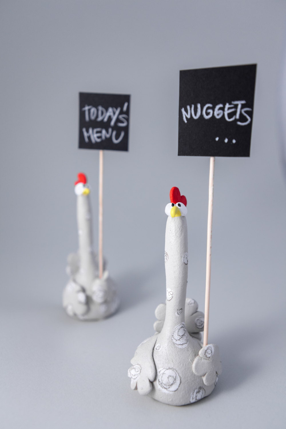 Stoneware Sculpture " Two Nonconformist Chickens", Handmade Ceramic Animal Figure by MURTIGA