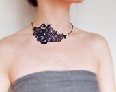 black steampunk lace bib necklace choker  flower handcrafted Fabric jewelry woman gift party