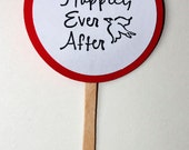 Happily Ever After Cupcake Toppers, Set of 12, Wedding, Valentine's Day, Cupcake Toppers, Black, White, Red, Wedding Sayings, Bridal Shower - SammysCraftShop
