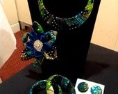 Ankara African print Green, turquoise women's choker necklace