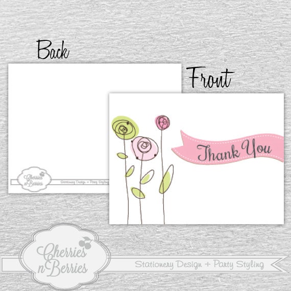 Set of Flowers - Printable Thank you card Il_170x135
