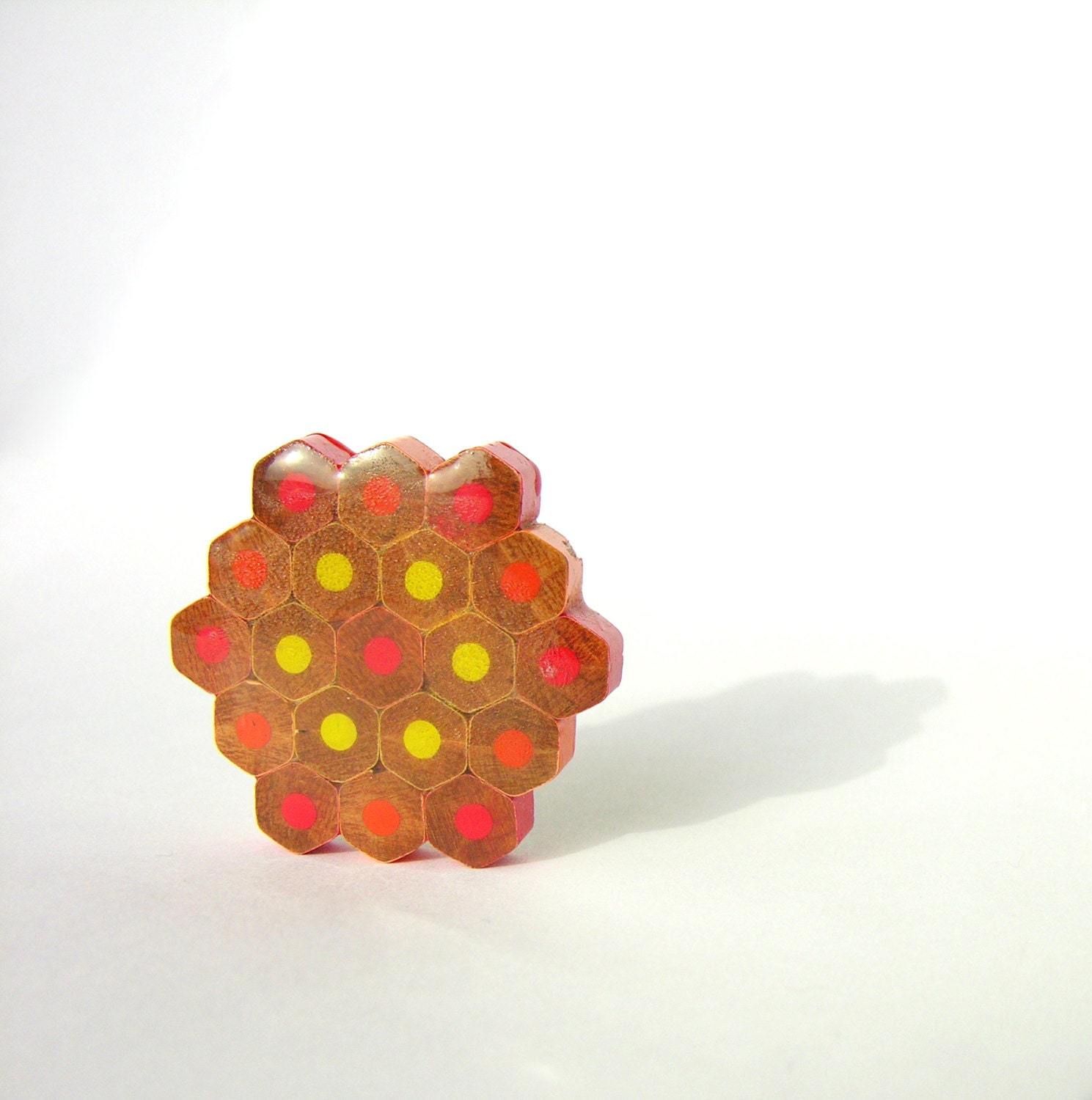 Coloring pencil brooch, whimsical geometric colorful brooch, upcycled, reporposed - ArtiKats