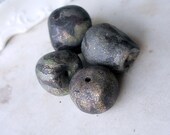 Handmade Polymer Clay Beads -  4 Chunky Large Millefiori Glitter Nugget Beads - Dark Green, Brown Leaves - Polymer Clay Bead Set