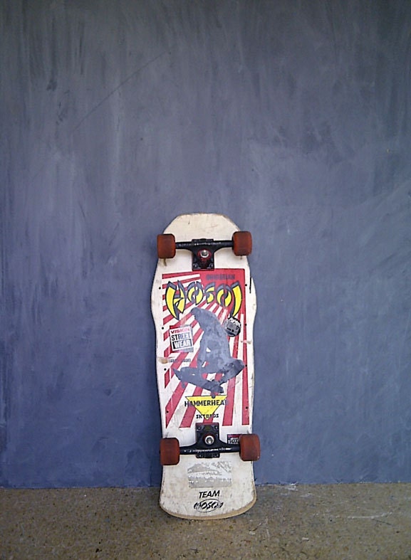 Original Vintage 1980s Old School Christian Hosoi Skateboard with Red Santa Cruz Slime-Ball 95s.