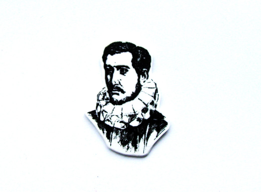 Italian painter brooch - Paolo Veronese - Vintage encyclopedia illustration - black and white