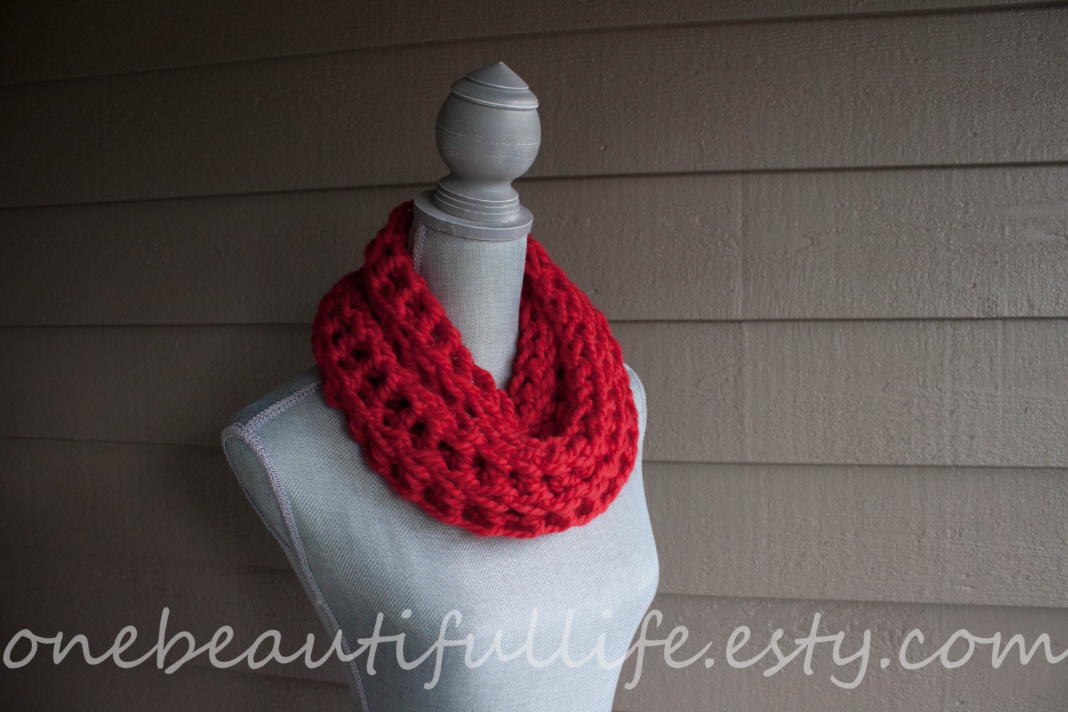 One Beautiful Life Infinity Scarf - Thick & Chunky Crochet Scarf - Red- Size Small