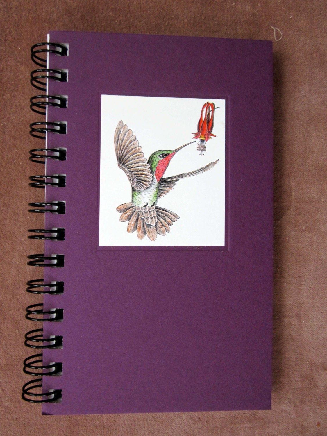 Pocket Journal - Ruby-throated Hummingbird Recycled Spiral Bound Journal, Lined for the Writer or Unlined Artist Sketchbook