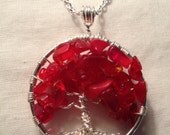 Red Glass Bead Tree of Life ---Birthday Valentine Handmade Jewelry Pendant Celtic Gemstones Wire Wrapped Trees Custom by Just4FunDesign