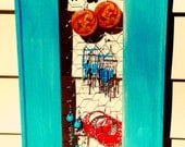 Jewelry Display - Earrings Holder  - Shabby Chic Distressed Aqua Frame with Chicken Wire - Accessories and Picture Holder