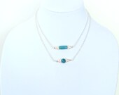 Polymer Clay Faux Turquoise Double Tier Choker Necklace With Light Pink Glass Pearls, Silver Beads, and Silver Spacers