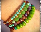 GEMSTONE stacking BRACELET,  bangle, purple jasper, green, boho hippy hippie festival, yoga, gypsy dancer, colorful bohemian, rainbow beads
