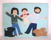 Custom Family Portrait Fabric Collage - personalized from photo on 11x14" canvas - Custom Gift or Keepsake Wall Art