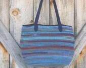 Clothesline Crochet Tote, Bag, Purse, Handbag, Handmade, Blue/Purple