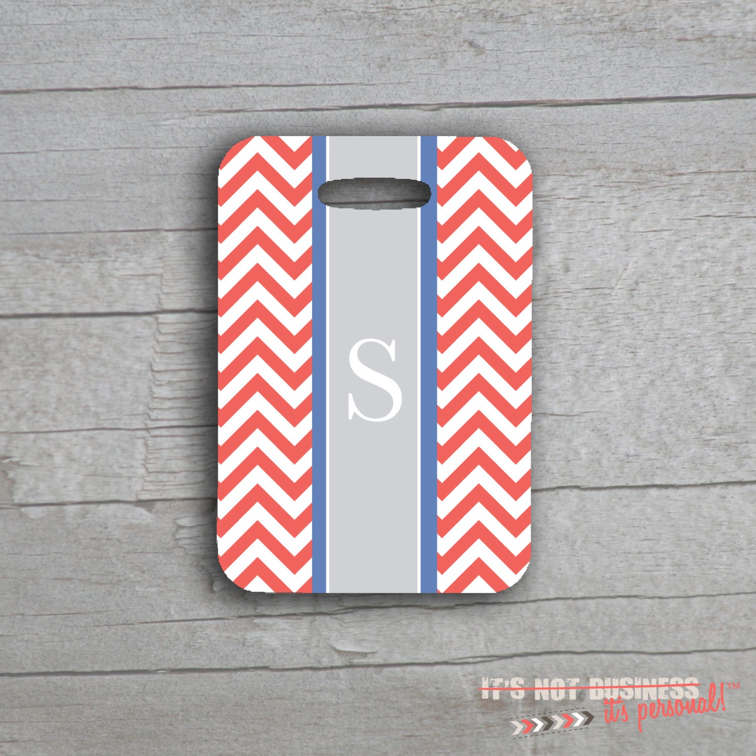 Rectangle Luggage Tag - Chevron Stripe Design Print Custom Personalized Monogram