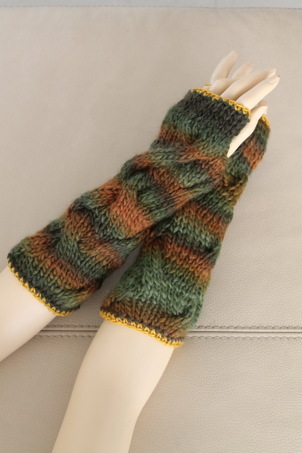 Hand Knitted Cable  Fingerless Gloves - Arm Warmers