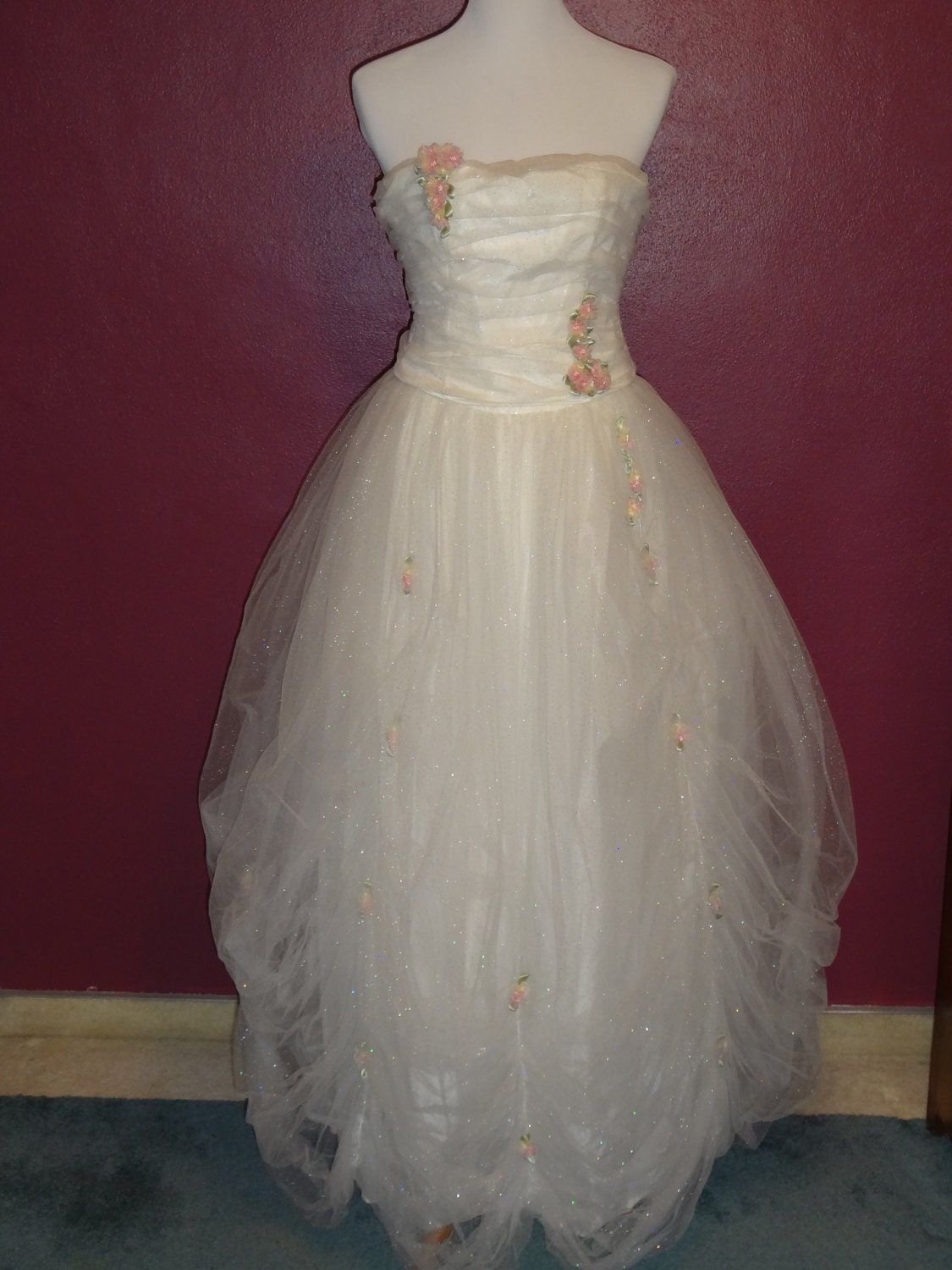 Gorgeous 50s-Style Designer Strapless White Tulle Ballgown with Sparkles -  Ethereal Prom Wedding Dress Fairytale CINDERELLA PRINCESS - XS