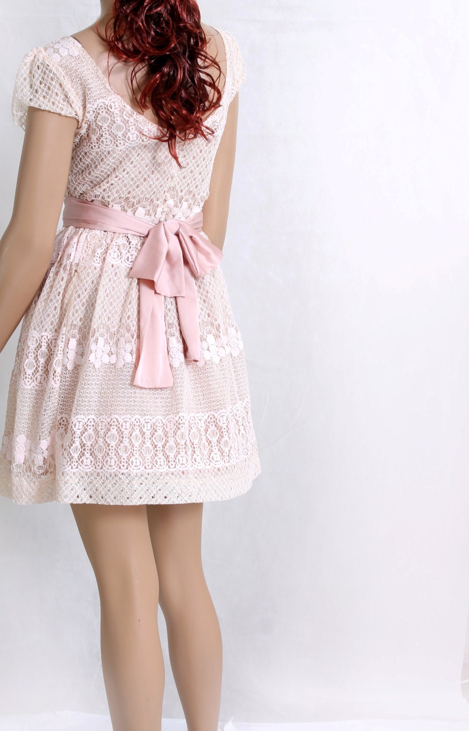Party /peach pink / bridesmaid / party/romantic / cotton lace dress - UpToDateFashion