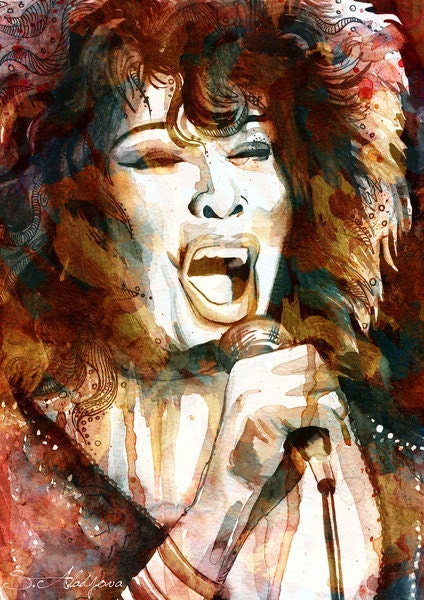 Tina Turner watercolor  painting print 8" x 12"  Celebrity Portraits