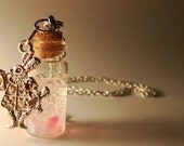 Alice in Wonderland Vial Necklace - Disney Inspired Handmade Corked Glass Bottle - White Rabbit Charm