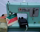Vintage Robins Egg Blue Singer Zig Zag Model 338 Sewing Machine