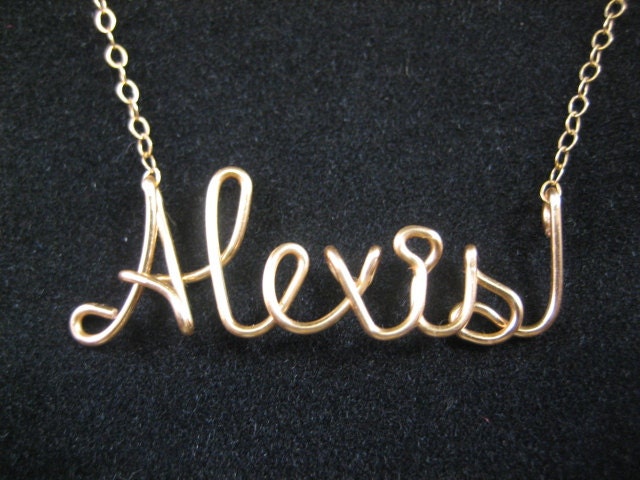 14 Karat Gold filled Personalized Name Necklace, Wire Name Necklace, Personalized Namplate Necklace, Name Plate Necklace