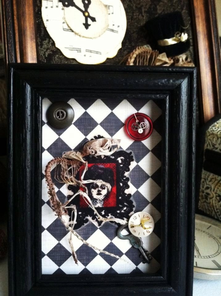 Buttons the time keeper Real full body mouse skeleton skull taxidermy gothic  vintage steampunk art decor in red, black, and white colors