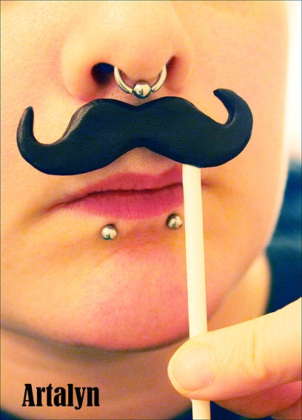 Mustache on a stick -CHOOSE YOUR COLOR - Polymer clay -  Prop - Gag gift - Party favor