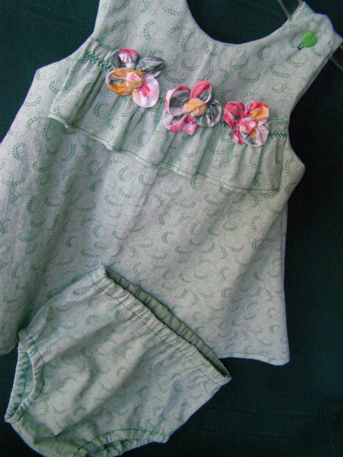 Custom Designed Baby Sundress Size 12 month Mint Green