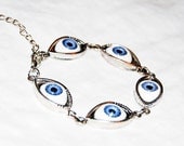 Vintage Antique Silver Tone Plated Evil Eye Bracelet Bangle Statement Jewelry