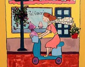 Childrens Decor, Girl on Scooter Original Painting for Kids, Nursery Art, Original Acrylic Painting