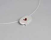 Love Confession Sterling Silver Pendant Bubble Text Quote Deep Red Tiny Heart Cute Whimsical Gift for Her Anniversary Gift Freshwater Pearl