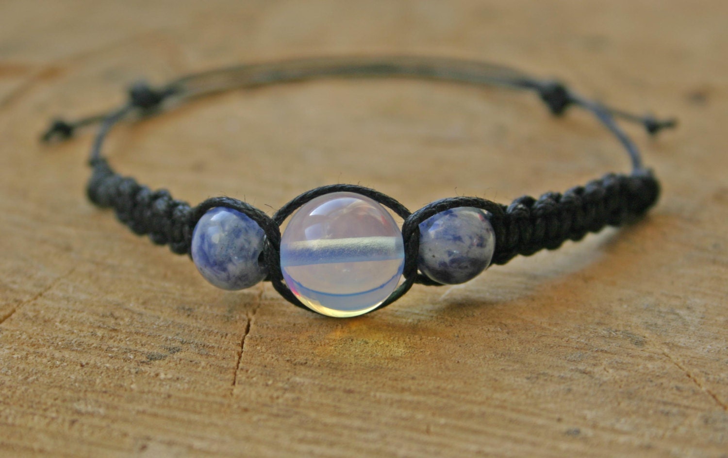 Moonstone and Brazilian Sodalite Bracelet Handmade Affordable Adjustable Gemstone Summer