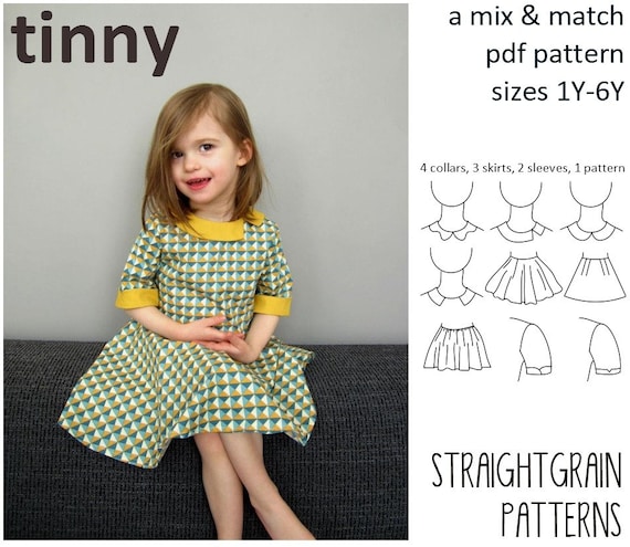 Tinny dress pattern sizes 1 year - 6 years