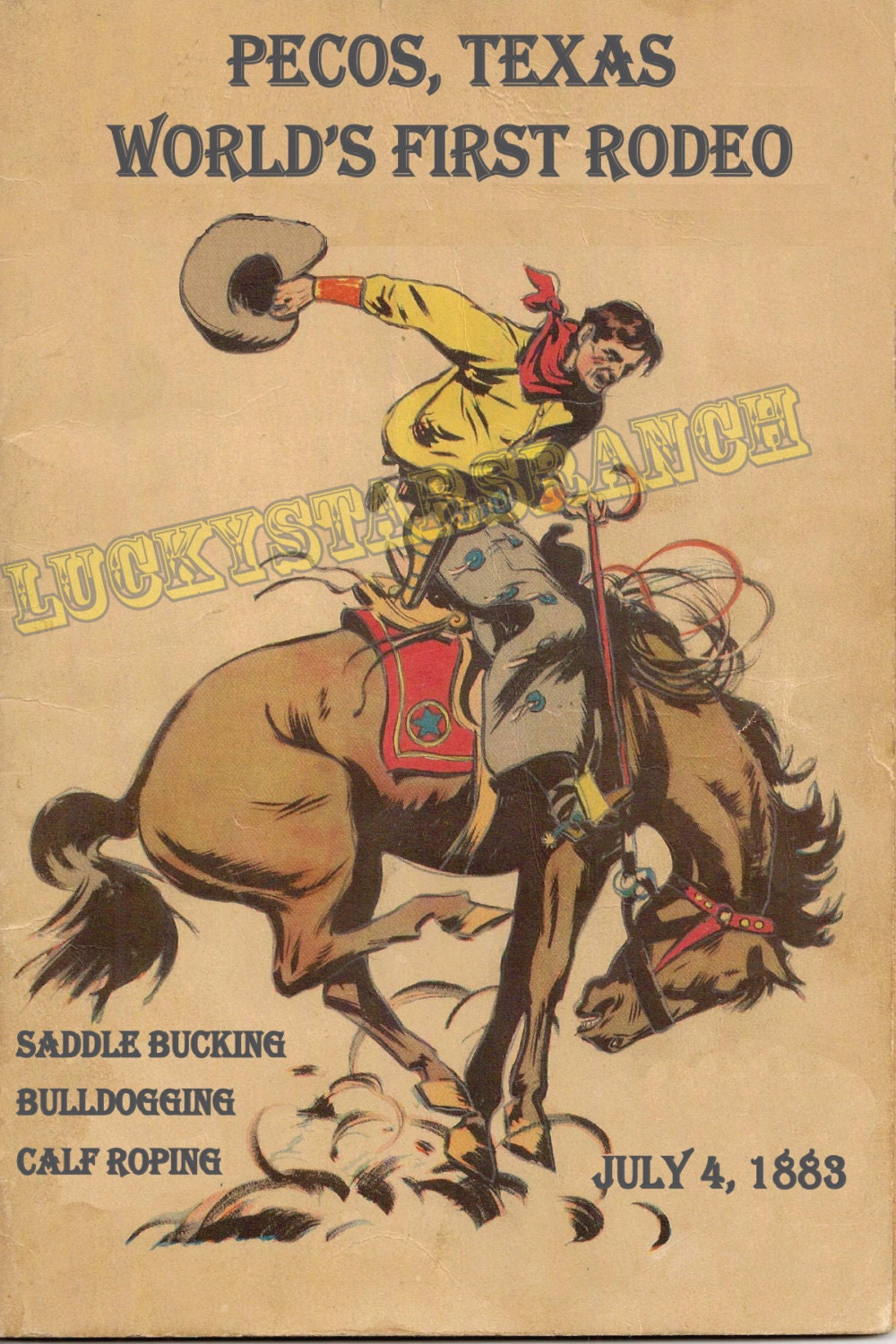 Cowboy Rodeo Poster Pecos Texas Worlds First Rodeo 18x24 Vintage Print