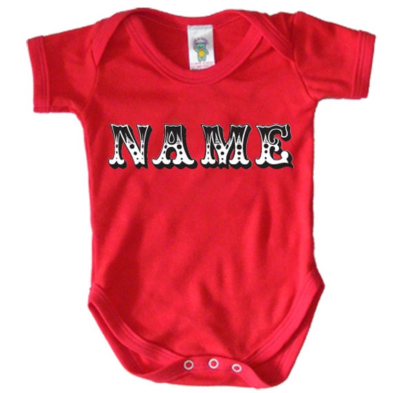 Personalised baby onesie/body suit - Limited edition red babygrow with name in circus style writing
