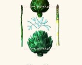 Kitchen art vintage veggies artichoke & asparagus printable art instant download