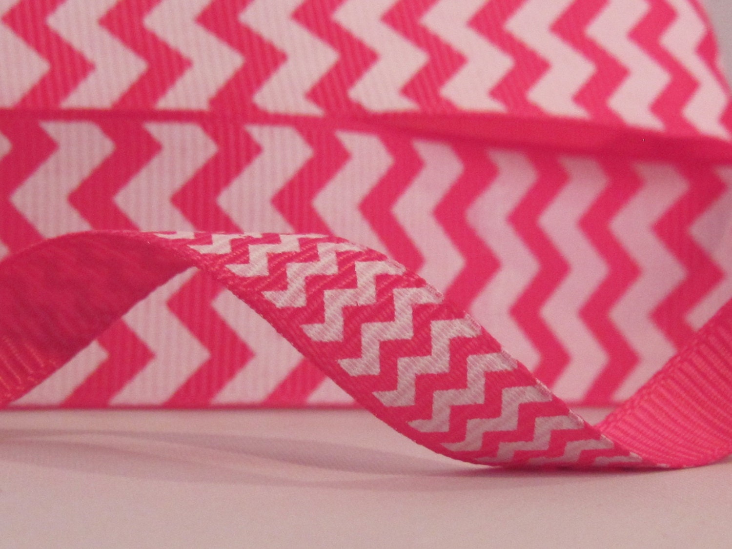 Combo Pack  1" & 3/8"  - 2 yards of each - Hot Pink and white Chevron Grosgrain Ribbon