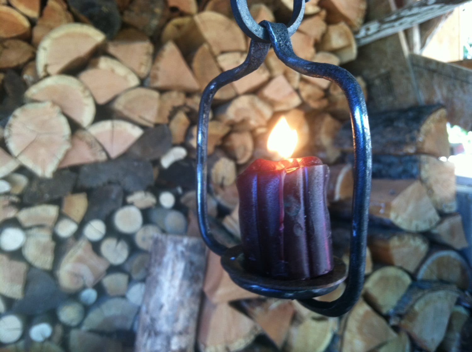 Wrought Iron Hanging Candle Holder with S Hook by AllronianForge
