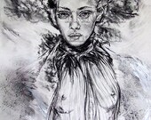 Charcoal work, Original illustration on paper, modern wall, Art lover