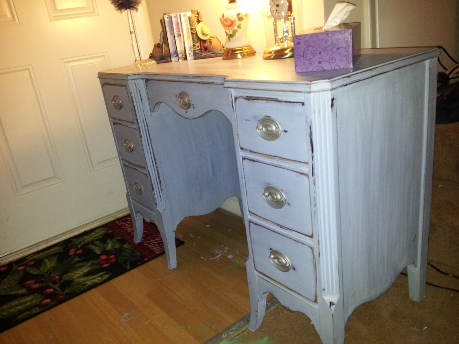 Antique Lilac Shabby Chic Desk. Vintage/Handpainted/furniture/cottage/distressed/eco/country/farm/vintage/wood/primitive/chalk paint
